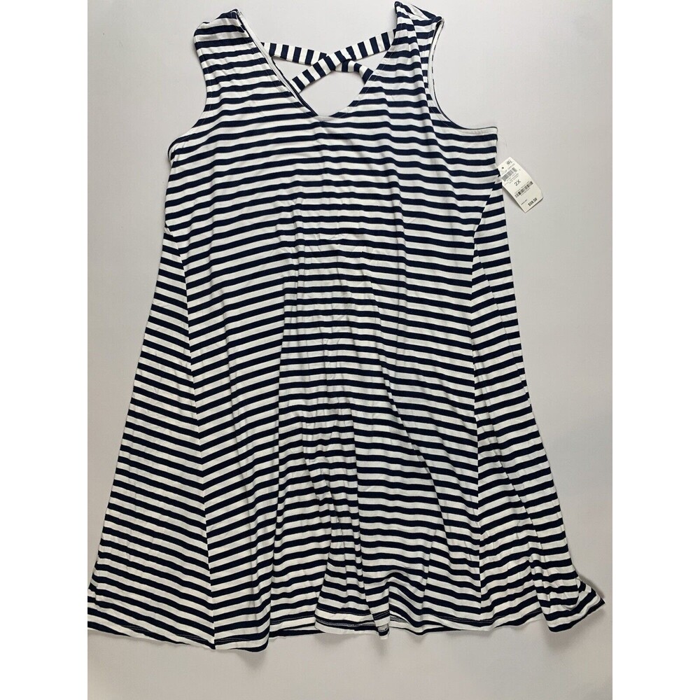 Style & Co. Women's Sleeveless Stripe Swing Dress 2XL Stripe Blue